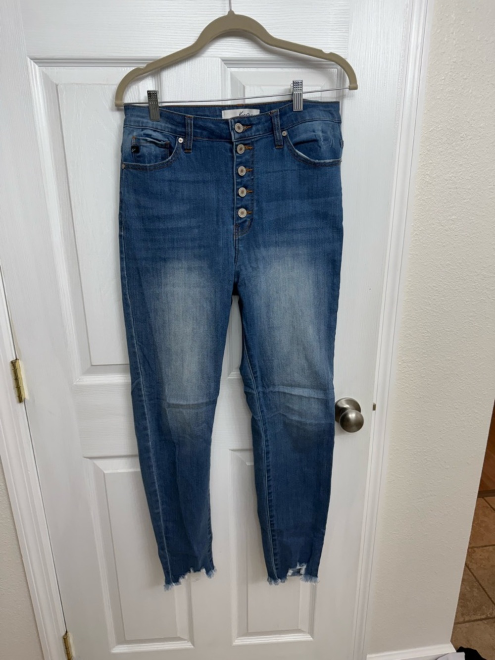 KanCan High-Rise Button-Fly Distressed Blue Jeans